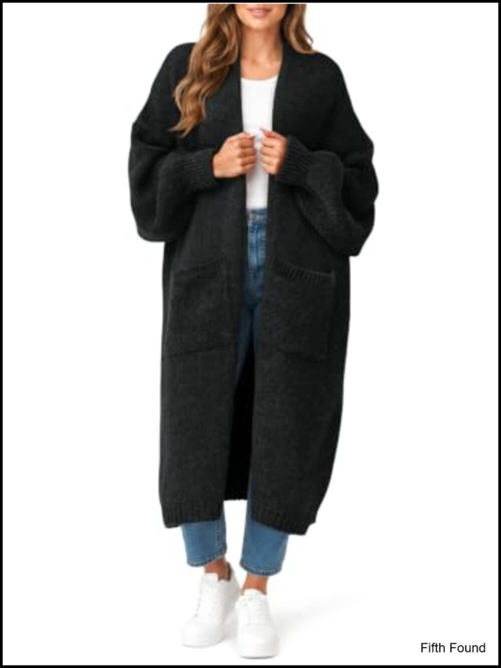 Oversized Long Cardigan Open Front Coatigan Puff Sleeve with Pockets